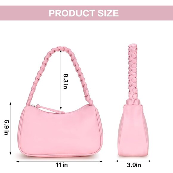 Women's Pink Shoulder Leather Bag Cute Hobo Mini Clutch Zipper Closure Handbag - Picture 5 of 9